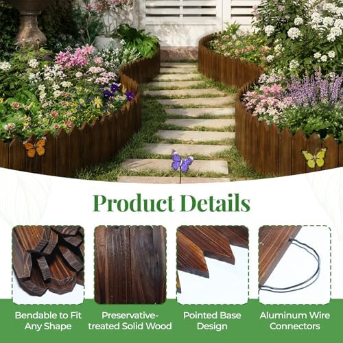 Wood Garden Edging, 9" H x 8 Ft L, 2 Pack, Brown Garden Fence - Image 5