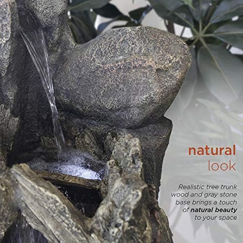 Alpine Corporation WIN270 52" Outdoor Rainforest Waterfall Tree Trunk Fountain with LED Lights, Cascading Water Feature for Garden, Patio, Backyard & Landscape Décor, Rustic, Brown - Image 3