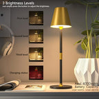 Timjorman 1-Pack Cordless Table Lamps - 5000mAh Rechargeable Battery Operated Desk Lamp, 3-Level Dimmable LED Night Light for Bedroom, Dining, Restaurant - Metal Design(Gold&Black-1Pack) - Image 2