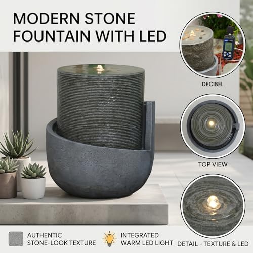 18H Modern Outdoor Water Fountain Zen-Style with Warm LED Lights - Image 3