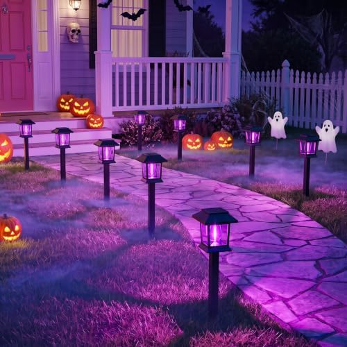 Greluna Solar Lights Outdoor,12 Pack Purple Waterproof Auto On/Off Solar Pathway Lights for Your Garden, Landscape, Path, Yard, Patio, Driveway,Walkway Halloween Decor - Image 6