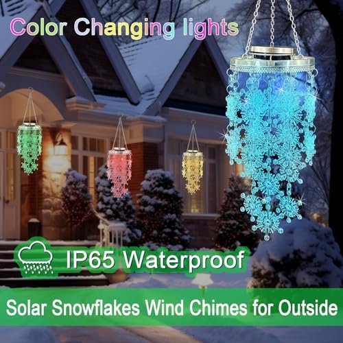 Christmas Wind Chimes for Outside,Solar Snowflakes Hanging Mobile Decor - Image 4