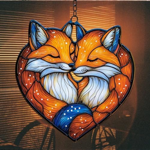 Cute Loving Couple Fox Acrylic Suncatcher - Image 7