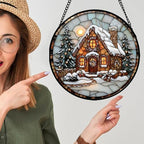 Christmas Cottage Stained Glass Window Hanging Decor Gifts for Women 15" - Image 3