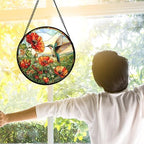 Hummingbird Poppy Stained Glass Window Hanging Suncatcher Gifts Decor 9.8" - Image 6