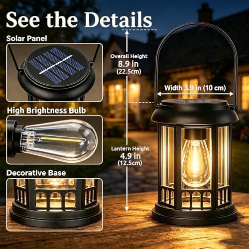 Yowin 4 Pack Solar Lanterns Outdoor Waterproof Hanging Solar Lamp with Bulb - Image 2