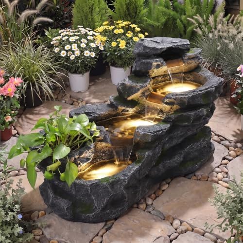 MAGIC UNION 4-Tier Cascading Rock Outdoor Waterfall Fountain, Gray - Image 2