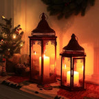 NEEDOMO Decorations for Home, 22''/15'' Set of 2 Lanterns with Glass Panels for Home Decor, Decorative Hanging Lantern Indoor Outdoor for Xmas Table Centerpieces, Porch, Patio(Red) - Image 2