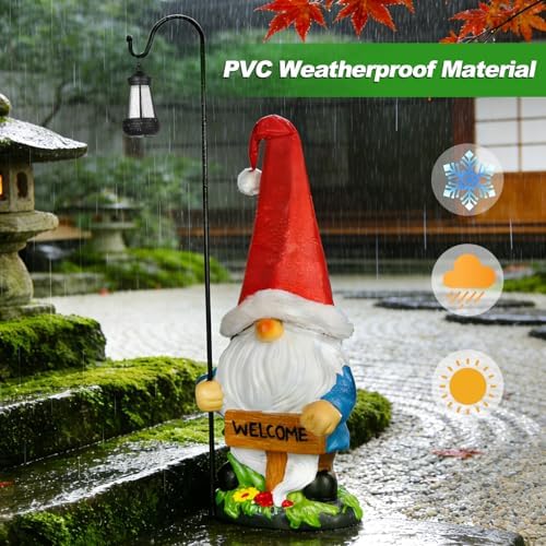 Enrichoice 39" Tall Large Garden Gnomes Outdoor with Solar Lantern, Weatherproof PVC Gnomes Decorations for Yard Statue with Ground Stake for Lawn, Pathway, Patio & Porch Decor (Excluding Battery) - Image 4