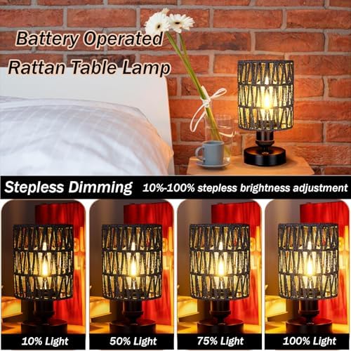 Cordless Rechargeable Outdoor Table Lamps, Battery Operated Table Lamp, Stepless Dimmable for Patio, Living Room, and Bedroom (Bulb Included) - Set of 2 (Black) - Image 5