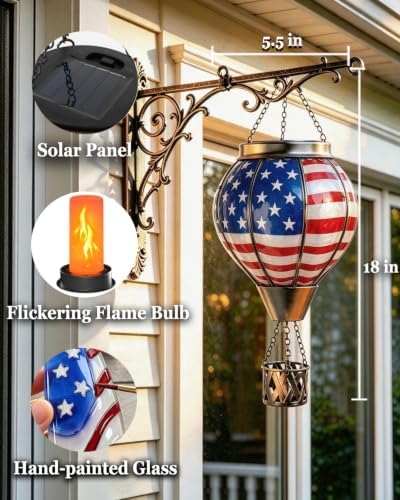 Hot Air Balloon Solar Lantern, American Flag Glass Solar Light Garden Decor - Image 5