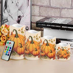 Pumpkin Flickering Flameless Candles Happy 4th of July Pattern LED Pillar Candles Battery Operated with Timer Color Changing Electric Candles Thanksgiving Day Decorations - Image 4