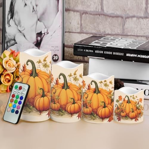 Pumpkin Flickering Flameless Candles Happy 4th of July Pattern LED Pillar Candles Battery Operated with Timer Color Changing Electric Candles Thanksgiving Day Decorations - Image 4