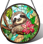 Stained Glass Window Hanging Sloth Flower Suncatcher Gifts for Women 15" by amderven