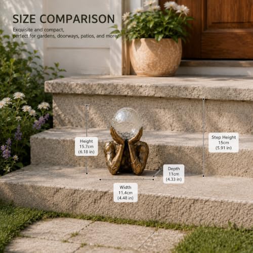 Solar Garden Statue with Crackle Glass Gazing Ball, Outdoor Warm LED Decor - Image 4