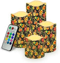 Jeiento Thanksgiving Flickering Flameless Candles with Moving Flame,Maple Leaf Decal Realistic Pillar Candle,4 Pcs Flickering Flameless Wax Candles for Home Party Wedding Botanical Autumn Decorations by Jeiento