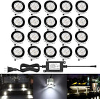 Deck Lights Outdoor Waterproof Low Voltage Lighting Kit Stainless Steel 1W Outdoor Yard Garden Decoration Lamps Landscape Pathway Patio Step Stairs Black Border(20pcs,Cool White) by QACALEDOutdoorRecessedDeckLightingKits