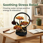 Tabletop Fountain,Indoor Water Fountain,Home Fengshui Décor Zen Relaxation Soothing Sound Machine for Office,Living Room,or Bedroom,Gold Lotus,Ladybird & Butterfly,10.2inch - Image 2