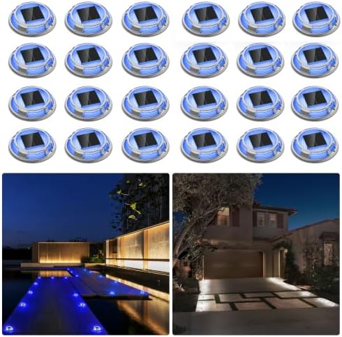 Solar Driveway Dock Lights Waterproof 24 Pack, Deck Lights Outdoor by LivingGreenLivingFabStyl
