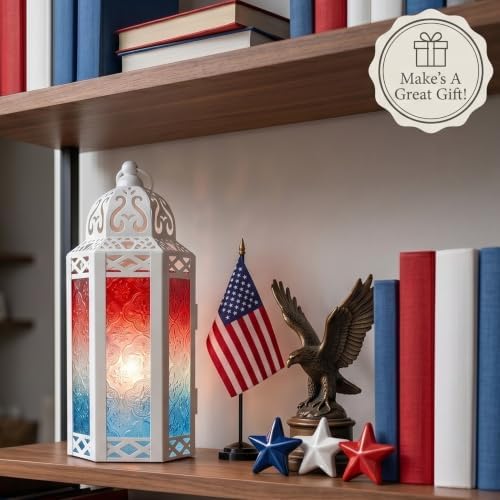 Vela Lanterns Decorative Indoor Candle Holder, Red/White/Blue, M, 2-Pack - Image 5