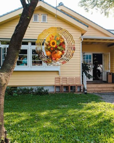 Thanksgiving Fall Wind Spinner for Yard and Garden, Sunflowers Bird Orange Pumpkin Hanging Wind Spinner Outdoor 3D Kinetic Wind Sculpture Spinners Indoor Outdoor Patio Décor Ornaments Gift 10" - Image 3