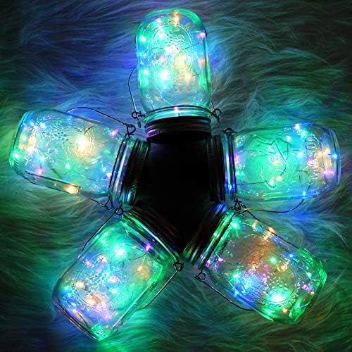SmilingTown Solar Mason Jar String Light Lids 12 Pack 30 LED Fairy Firefly Inserts Lighting with 12 Hangers Waterproof for Outdoor Tree Patio Lawn Garden Decor, No Jars (Multi-Colored) - Image 2