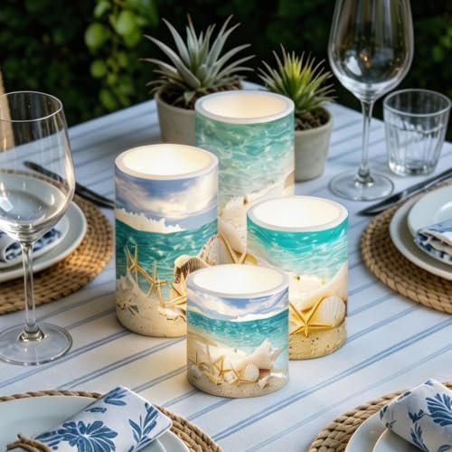 Flameless Candles Battery Powered with Multicolor Timer Remote Control Everlasting Fake Candles for Party Garden Indoor Outdoor Coastal Decor, Beach Coastal Multi - Image 5