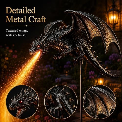 Solar Dragon Fire Garden Light Stake, Dragon Outdoor Figurine Lights Stake - Image 4