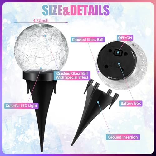 Glooglitter 6 Pcs Extra Large Solar Globes Lights Outdoor Cracked Glass Ball Solar Light Multi Color Pre Lit Crystal Waterproof Lawn Globes for Yard Landscape Garden Decor (4.72") - Image 6