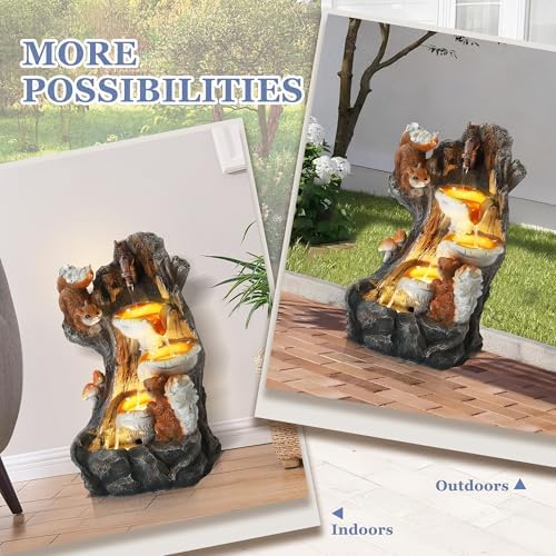 Grepatio Outdoor 4-Tiers Cascading Water Fountain, Garden Waterfalls Fountain with LED Lights, Indoor/Outdoor Floor Standing Water Fountains with Pump for Patio, Yard, Deck Decor with 2 Squirrel Look - Image 5
