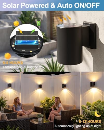 pearlstar 2Pack Solar Wall Lights Outdoor Up & Down Sconce 5.9" Cylinder - Image 4