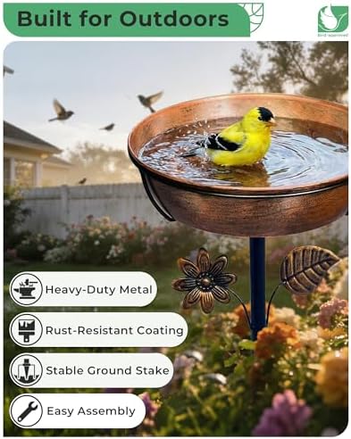 12" Metal Bird Bath for Outside, 3" Deep Bowl with 5-Prong Stake - Image 3