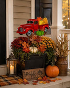 Garden Yard Stake Decor Vintage Truck Metal Colorful Fall Outdoor Decor Entry Front Backyard Home Business 22" x 22" (Red Truck W Fall Pumpkins) - Image 3