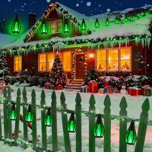 Flacchi Solar Flame String Lights - 42ft 15 LED Lights Outdoor Solar String Lights for Garden Patio Christmas Decoration (Green, 42ft) - Image 6