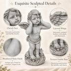 17" Winged Angel Garden Statue Antique Grey Resin Outdoor Sculpture Decor - Image 3