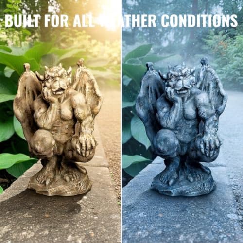OLOMA Sitting Gothic Gargoyle Concrete Garden Statue Outdoor Yard Decor Handmade Beast Fantasy Sculpture Weather Resistant Cement Lawn Ornament Patio Porch Yard Lawn Decor - Image 6