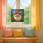 Gnome with Flower Crown Stained Glass Suncatcher – Square Hanging Window Panel for Home or Greenhouse – Whimsical Glass Art Gift for Garden Lovers, Christmas, Halloween, Father Days 1fhnsj - Image 5