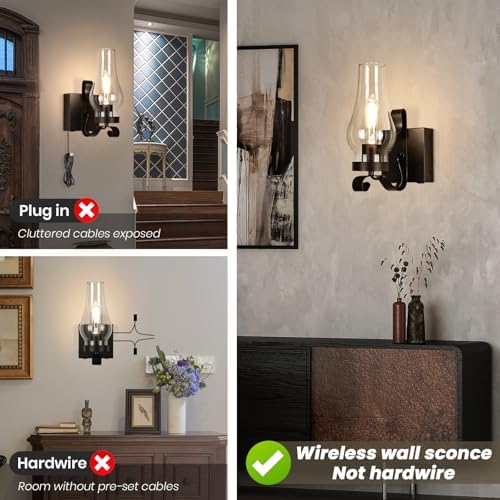 Battery Operated Wall Sconces, Rustic Wall Lights Set of 2, Non-Hardwired Antique Kerosene Wall Lamps, Vintage Bedside Wall Sconces with Remote Control for Living Room, Bedroom, Hallway etc - Image 3