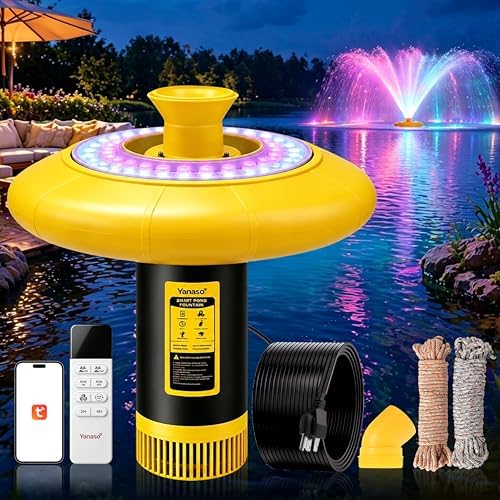 Pond Fountain Aerator with RGB Lights, 1HP 15000 GPH Floating Fountain Pump for Pond & Lake, APP & Remote Control, 110V 750W Water Circulation System, 100FT Cord, 2 Spray Patterns, Timer by Breathethebreeze