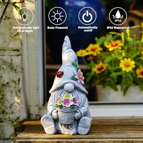 Goodeco Solar Sitting Gnome with LED Flower Light Garden Decor - Image 6