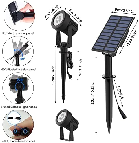 T-SUNUS Solar Garden Spot Lights, LED Solar Landscape Light Outdoor IP65 Waterproof 9.8ft Cable, Separated Solar Panel, Auto ON/Off for Garden, Driveway, Pathway, Pool Area (White 6000K) - Image 6