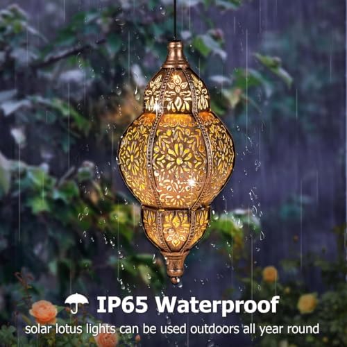 Hanging Solar Lantern Outdoor Decor 2Pack, 9.5In Moroccan LED Lights for Outside Garden Decorations, Waterproof Solar Lanterns Garden Gifts for Mom, Women, Patio, Yard (Copper) - Image 2