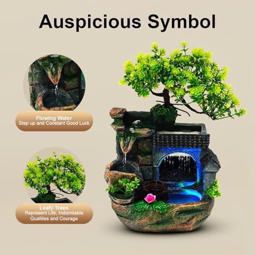 Tabletop Fountain, Modern Rockery Resin Ornament with Colour Changing LED Lighting, Relaxing Waterfall Fountain Ornament, Tabletop Decoration for Living Rooms, Offices - Image 3