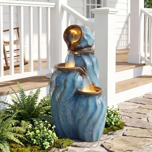 TITIMO 29.9" Outdoor Water Fountain, Stacked Faux Ceramic Garden Fountain by TITIMO