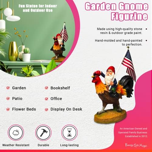 Funny Guy Mugs Gnome Riding A Rooster Garden Gnome Statue- Indoor/Outdoor Garden Gnome Funny Sculpture for Patio, Yard or Lawn - Image 3