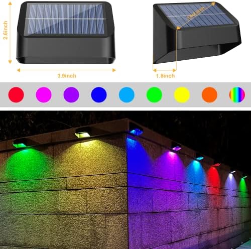 Brighter Solar Fence Lights,Solar Lights Outdoor Waterproof,Warm White and RGB 8 Colors,Dusk to Dawn Deck Light, Outdoor Lighting for Backyard/Railing/Wall/Step/Patio（12 Pack,Black） - Image 5