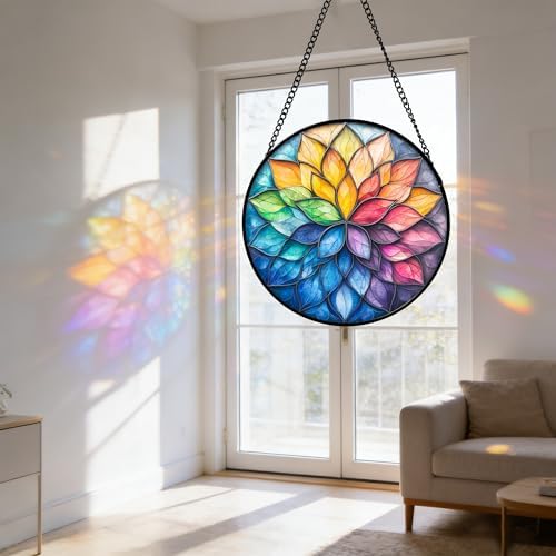Colorful Flower Petals Stained Glass Window Hanging Suncatcher Gifts 12" - Image 5