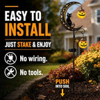 Halloween Solar Garden Stake Light Outdoor Halloween Decorations with Crescent Moon Black Cat Glowing Pumpkin Lantern Waterproof Metal Yard Decor Auto On/Off for Garden Lawn Pathway and Porch - Image 5