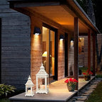 NEEDOMO Lanterns Decorative Outdoor & Indoor, Set of 2 Outdoor Lanterns for Porch,Large Square Candle Lantern, Beige Metal Frame with Glass for Fall, Christmas - Image 7