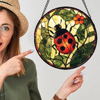 Ladybug Flower Stained Glass Window Hanging Suncatcher Gifts for Women 15" - Image 3
